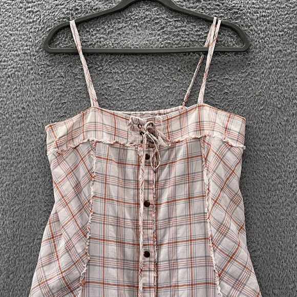 Free People Plaid Maxi Dress | Boho Button Front M/L Hippie Fairy Grunge Peasant - Picture 2 of 12